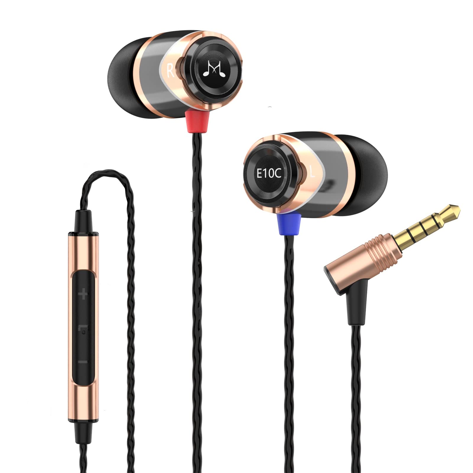 Soundmagic E10C In-Ear Isolating Earphones with Mic, High-Performance Sound, Deep Bass, Noise Isolation, Durable Metal Build, Compatible with iPhone, Android, PC,Tablet - Black/Gold