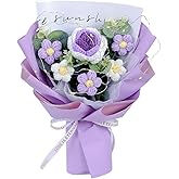 Chordobe Crochet Flower Rose Bouquet - Handmade Artificial Flower for Festival Wedding Graduation Anniversary - Knitted Rose Bouquet for Women (Purple)