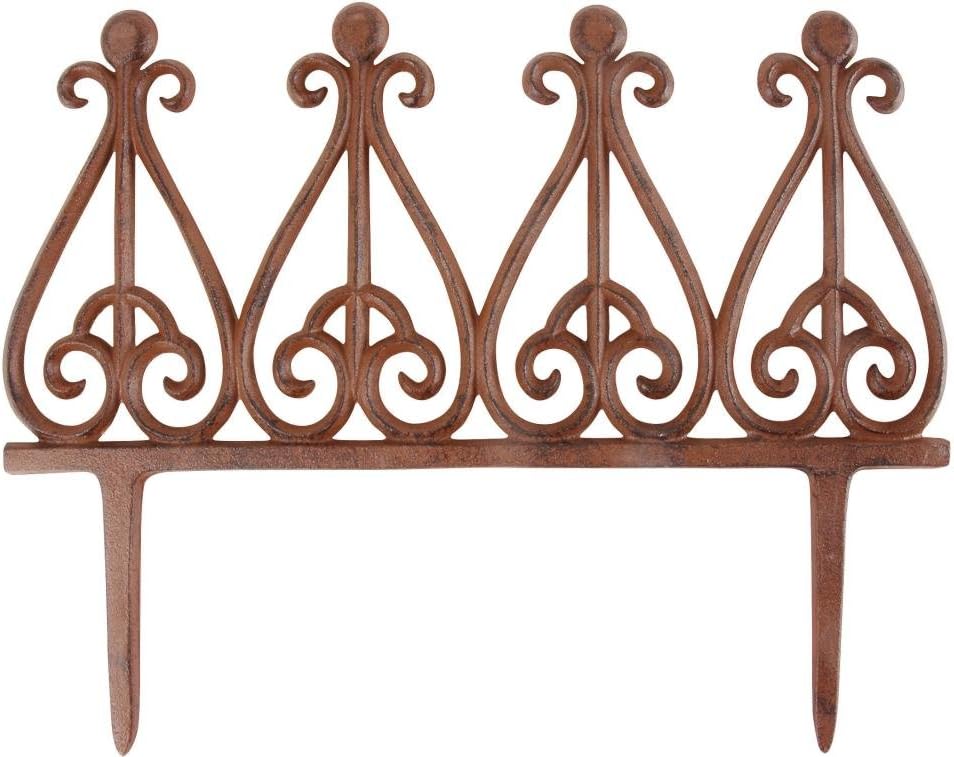 Esschert Design Beetzaun, Zierzaun mit Haken aus rötlichem Gusseisen, ca. 39 cm x 30 cm