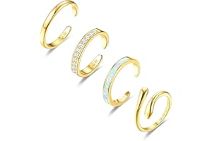 LOFITOR 4PCS Toe Rings for Women Gold Adjustable 14K Gold Filled Toe Ring Set Simple Cute Thin Band Hawaiian Beach Summer Foot Jewelry Waterproof Gold Toe Rings