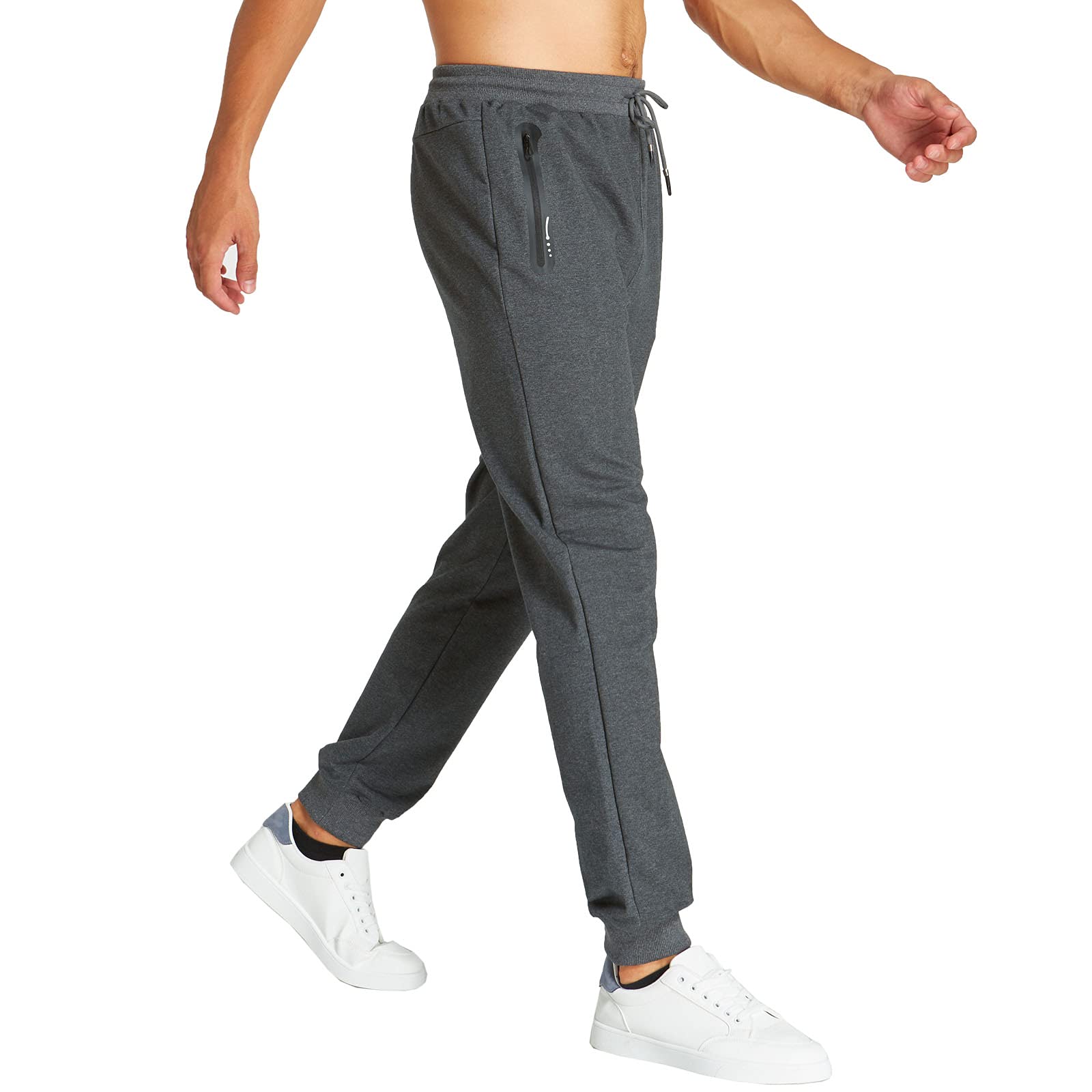 JustSun Jogginghose Herren Trainingshose Männer Sporthose Herren Lang Baumwolle Fitness Freizeithose Herren Reissverschluss Taschen Dunkelgrau L 3