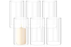 LUMAYCENS 6 PCS Hurricane Candle Holder Sleeve, Wide 4", Height 8", Clear Glass Cylinder Candleholder, Chimney Shade Tube, Open Ended Candle Shade Chimney Tube Cover for Lamp Pillar Taper Candle