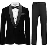 Lamgool Boys Velvet Tuxedo Suit 4 Piece Slim Fit Kids Formal Outfit Set with Blazer Dress Shirt Pant Bow Tie for Wedding