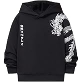 WDIRARA Boy's Dragon Letter Graphic Hoodie Long Sleeve Sweatshirt Hooded Pullovers Top