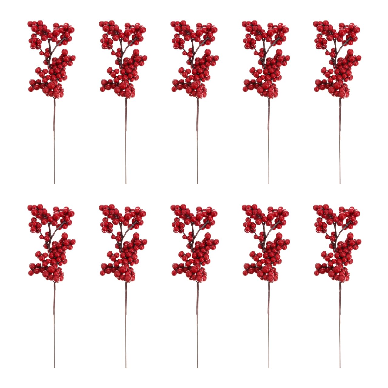 Homoyoyo 10 Pack Artificial Red Berry Stems, Fake Burgundy Berries Picks Holly Berries Branches for Christmas Tree Xmas Wreath Decorations Floral Arrangements Home DIY Crafts Decor (A)