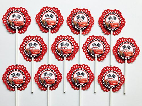 CARS black & white McQUEEN Cupcake Topper - Party Picks - Disney - Set of 12