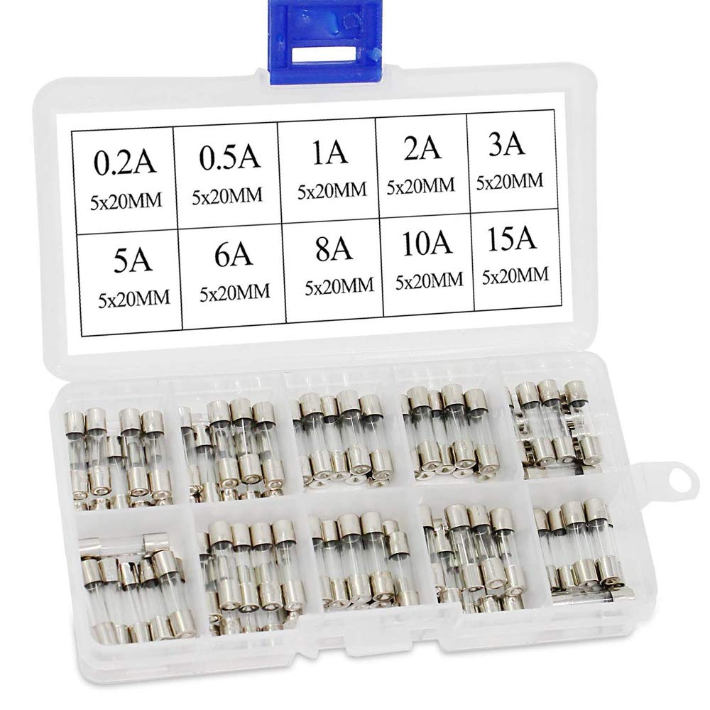 100Pcs 5x20mm Fast Blow Glass Tube Fuses Quick Blow 0.2A-15A Assorted Kit