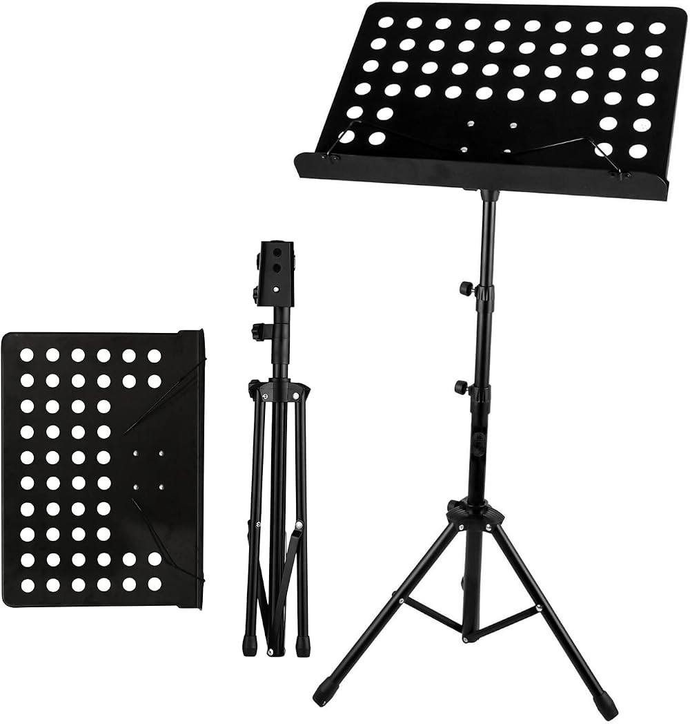 Crystals Height Adjustable Foldable Music Book Stand Tripod with Mic Holder