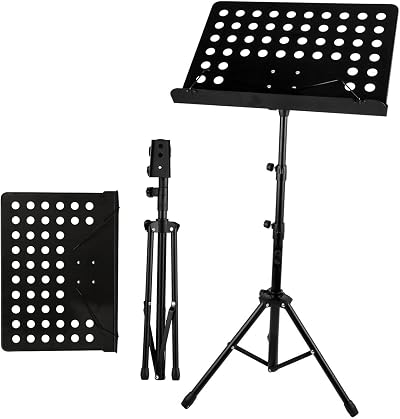 Crystals Height Adjustable Foldable Music Book Stand Tripod with Mic Holder