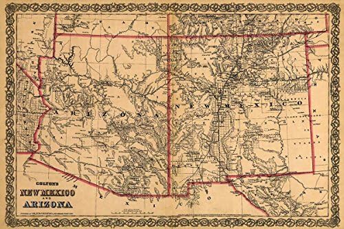 Antiguos Maps - Map of Colton's Arizona & New Mexico Circa 1873 - Measures 24 in x 36 in (610 mm x 915 mm)