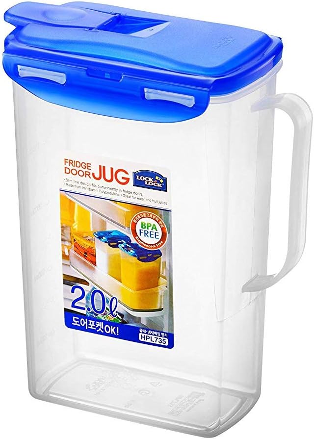 Lock & Lock Rectangular Fridge Door Jug Clear/Blue, 2 L Amazon.co.uk