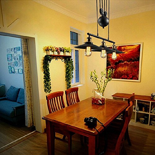 Dst Retro Pendant Retractable Chandelier Pendant, Vintage Adjustable Hanging Ceiling Light Pendant Light for Island, Dining, Bar (Matte Black)