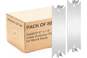 GZQIUYI 80 PCS Nail Plate for Wood Studs, 6x1.5 Inch Metal Cable Protector Plate with Pointed Prongs, Silver Powder Coated Anti-Nail Shield for Protecting Plumbing and Wiring, Electrical Safety Hardware