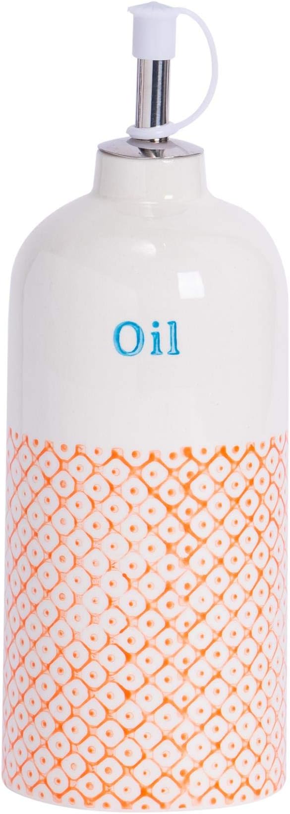 Nicola Spring Porcelain Olive Oil Drizzler Pourer Dispenser Dressing Bottle - Orange/Blue Print, 500ml