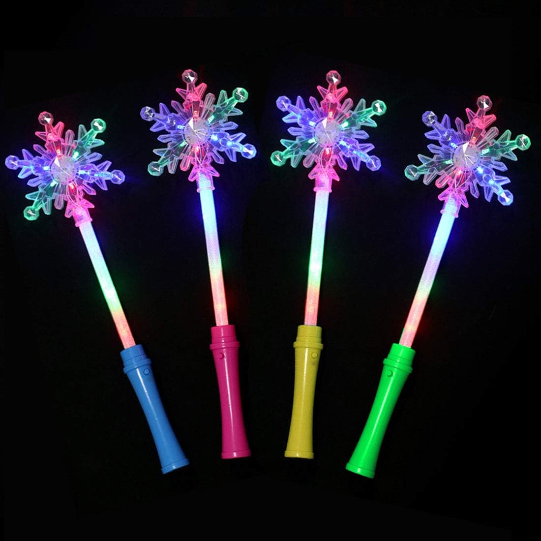 (4 Pack) Frozen Snowflake Light-up Princess Wand 14" Fairy Wand LED Snowflake Magic Wand Toy for Kids Birthday Party