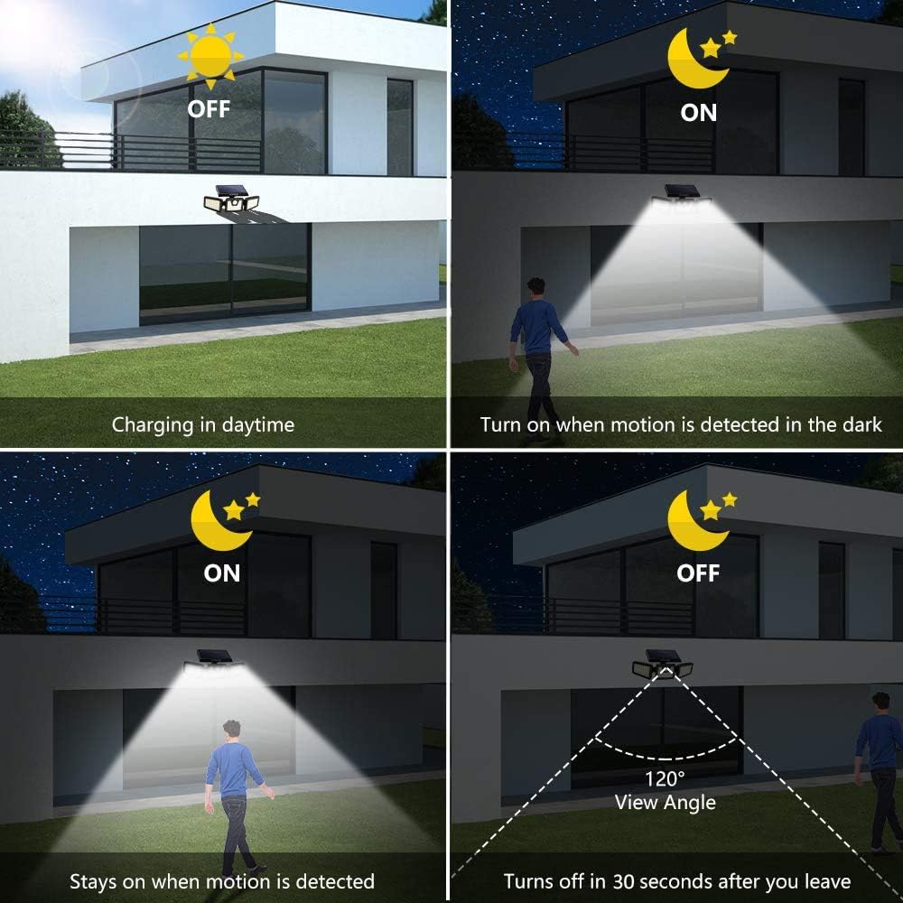 BEACON Solar Lights Outdoor, 800LM Wireless LED Solar Motion Sensor Lights Outdoor, 3 Adjustable Heads, 270° Wide Angle Illumination, IP65 Waterproof, Security LED Flood Light (2Pack): Home Improvement
