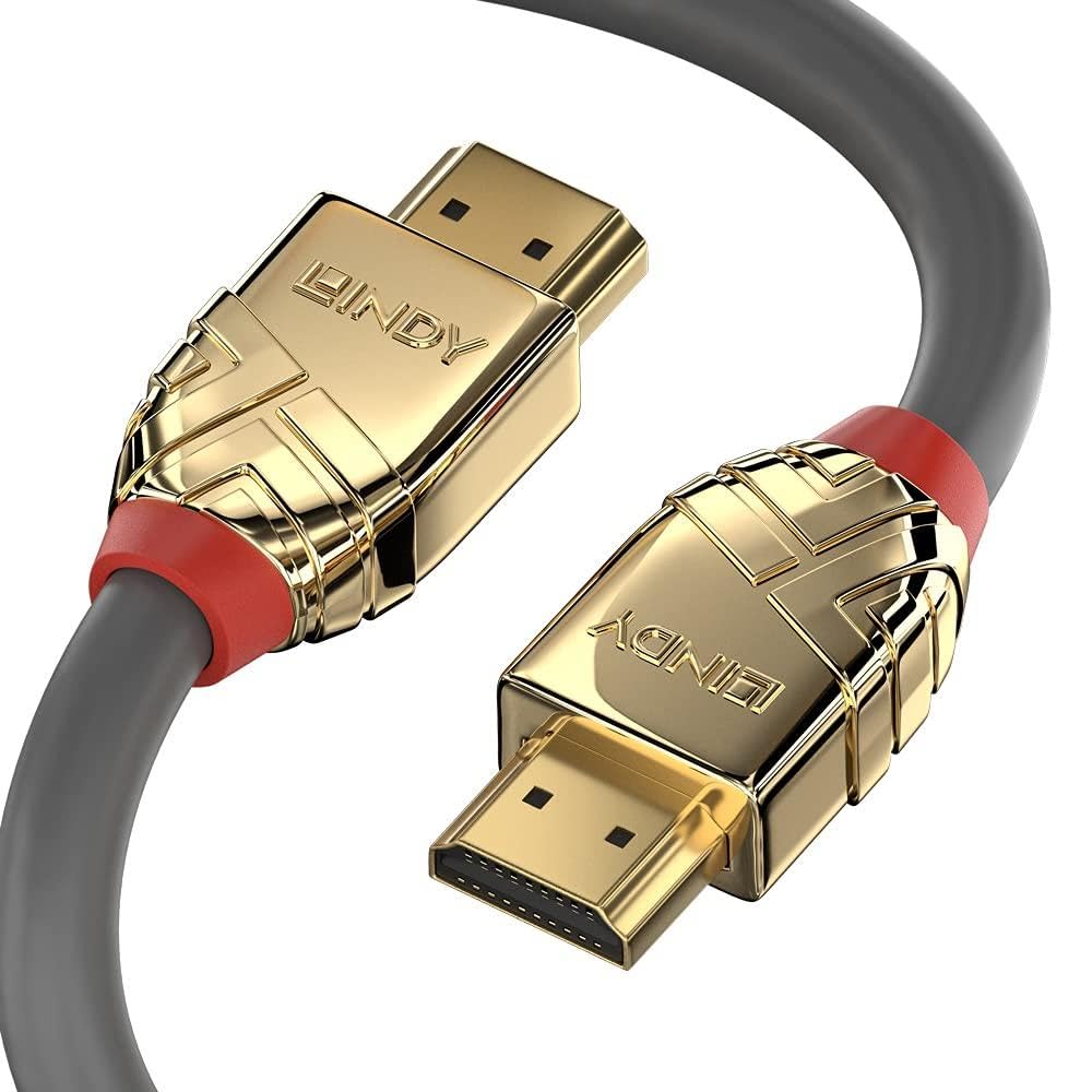 Lindy 10m Standard HDMI Cable, Gold Line, Premium Design with Ethernet, 4K 30Hz HDMI 2.0 10.2G 3D 1080p 120Hz 144Hz HDR ARC CEC ATC Tested TV OLED Monitor Xbox PS4 PS5 Blu-ray Soundbar, Grey