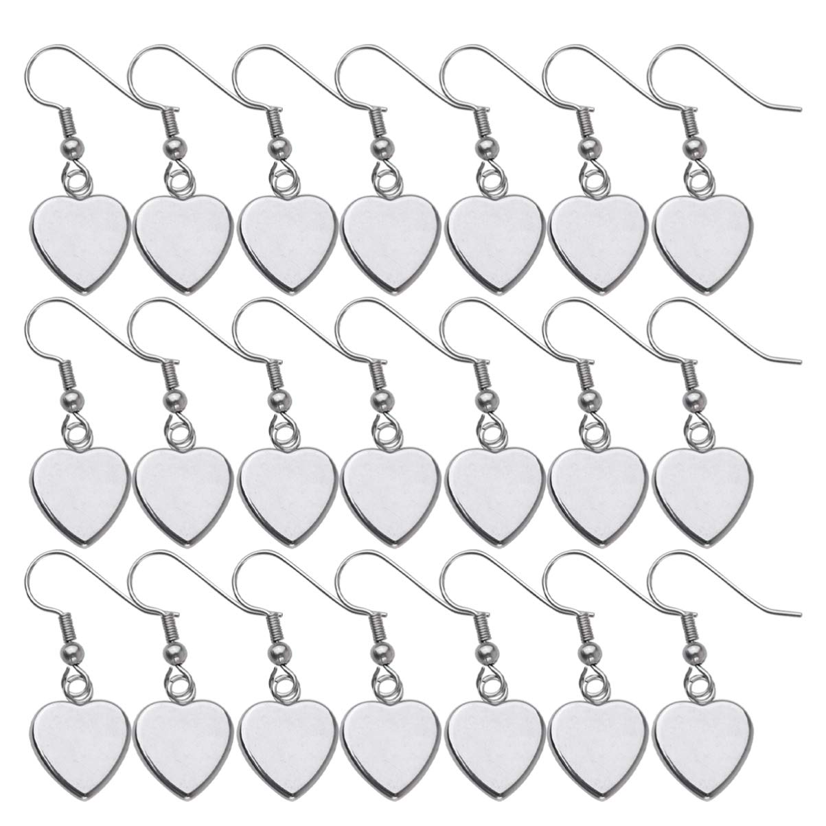 40 Pcs Earrings Wire Hooks Blanks Stainless Steel Cabochon Settings Trays Dangler Earrings Bezel for Jewelry Making Supplies (Silver,Heart Shape)