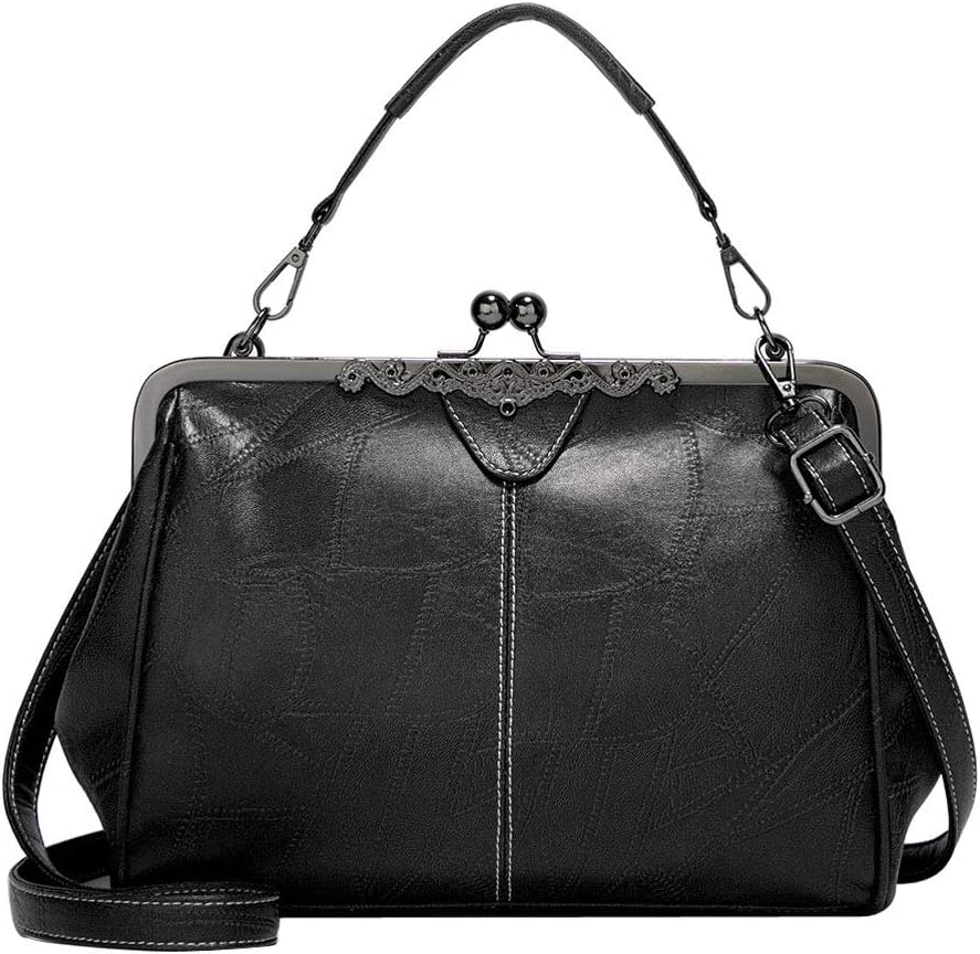 Abuyall Leather Handbags, Women Retro Vintage Kiss Lock Imitation Leather Shoulder Purse Handbag Totes Bag Satchel