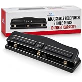 1InTheOffice Adjustable Hole Punch, 3 Hole Punch 10 Sheet Capacity Hole Puncher
