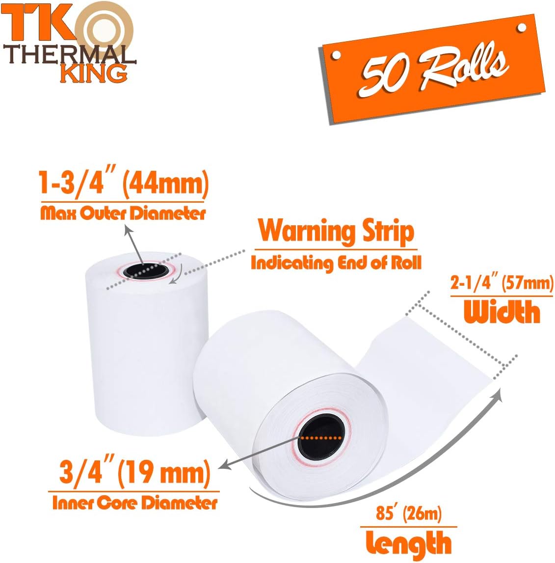 Thermal King, Thermal Credit Card Paper (2 1/4" x 85' - 50 Rolls) [Thermal King Brand]