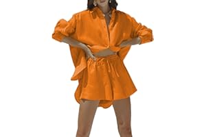 Fixmatti Women 2 Piece Outfits Long Sleeve Button Down Shirt and Shorts Set Casual Sweatsuits