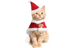 LESYPET Cat Christmas Costume, Santa Hat with Cloak for Small Dogs Rabbits Christmas Costume New Year, Red S