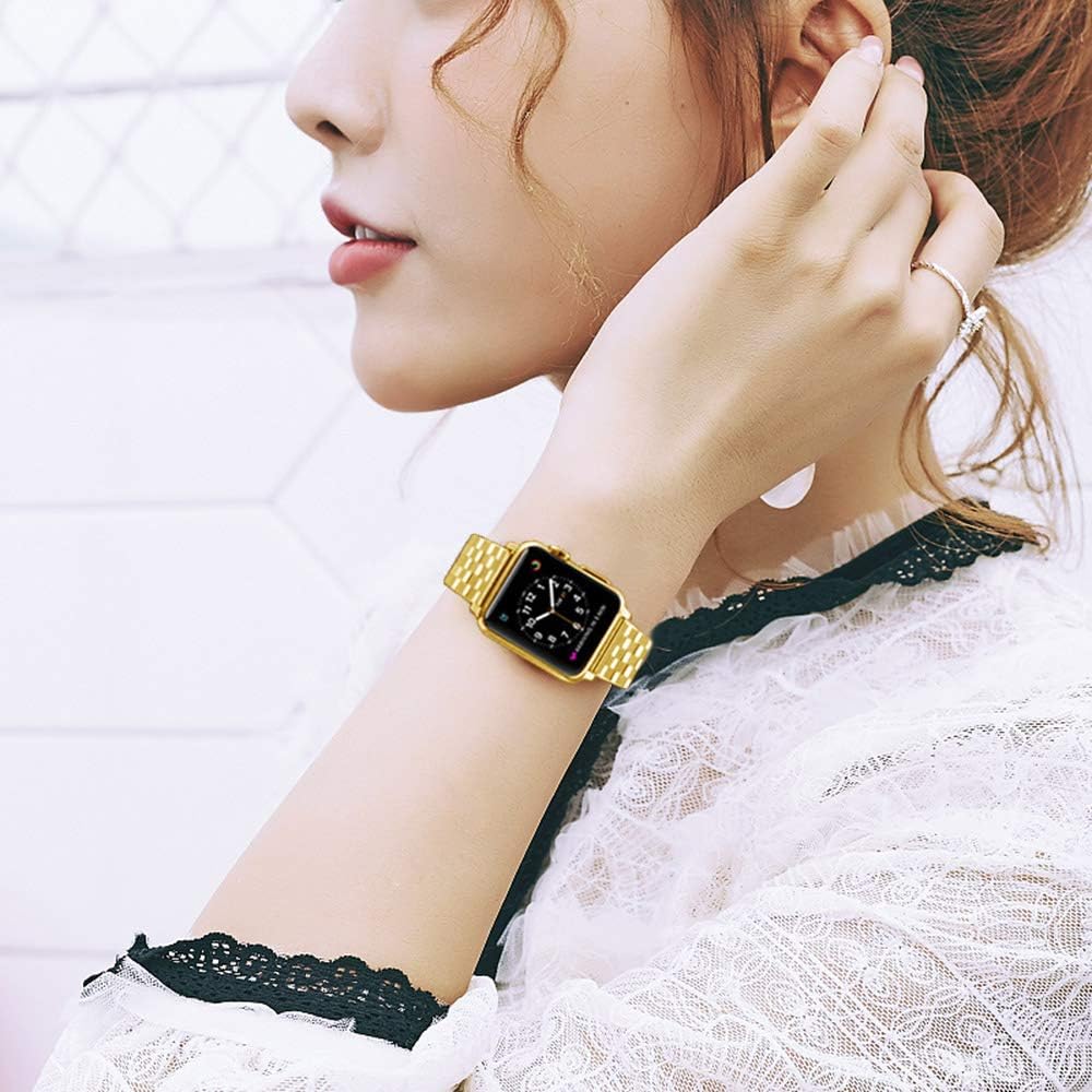 Kai Tian Metal Watch Strap Compatible for Apple Watch 44mm 45mm 49mm Watch Bands for iWatch Series 10 9 8 7 6 5 4 3 2 1 SE Ultra Men Women Gold - Image 4