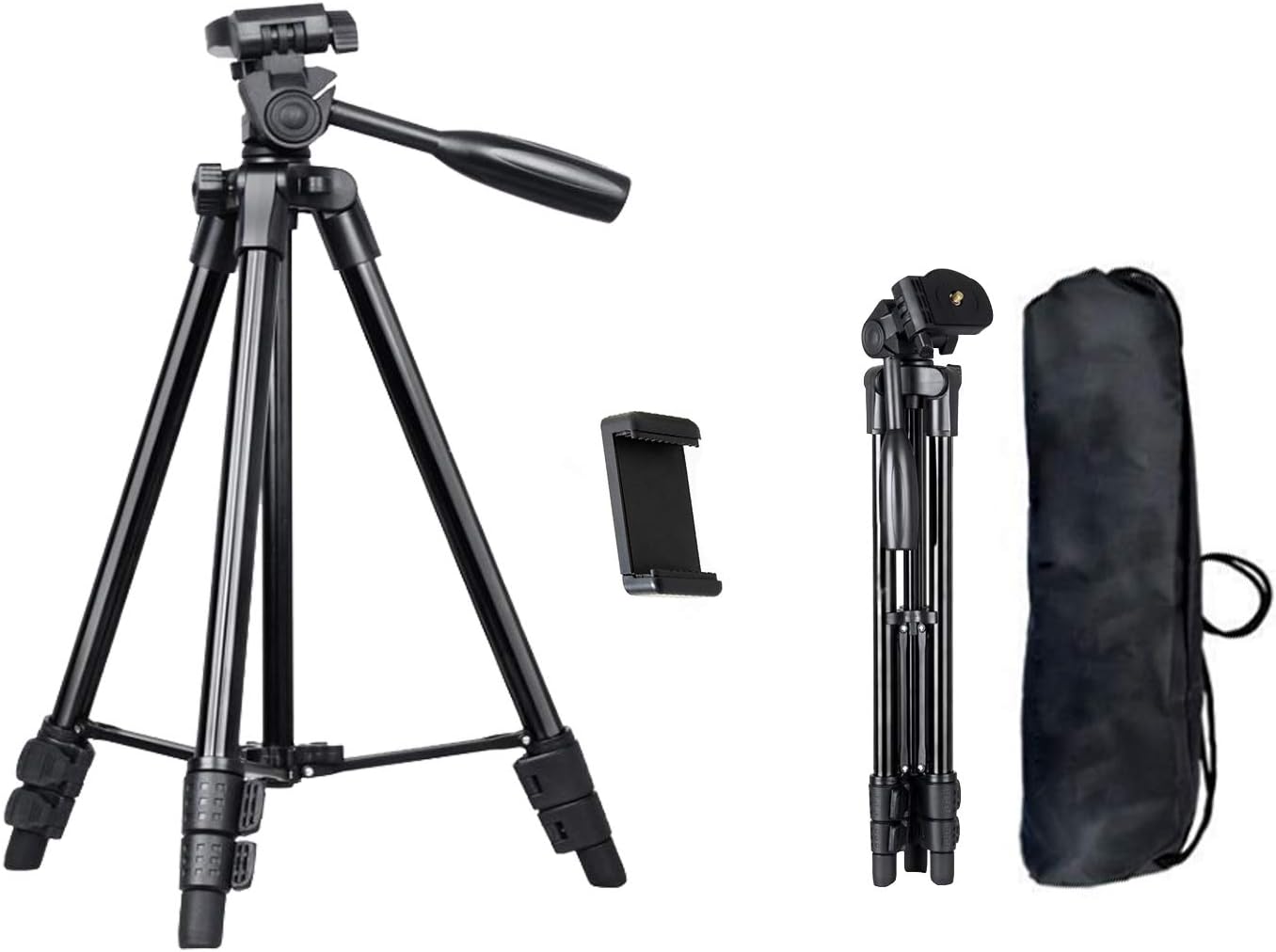 US1984 360° Adjustable 50-Inch Tripod Smartphone Camera Stand with Mobile Bracket Holder Compatible with All Android and iOS Devices Free Mobile Holder Black