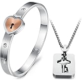 SunnyHouse Jewelry His and Hers Matching Set Couple Titanium Only You Have My Key Bangle Bracelet Simple Korean Style in a Gift Box