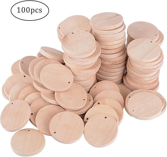 100PCS Round Wooden Pieces Wooden Ornament, Unfinished Wooden Pieces