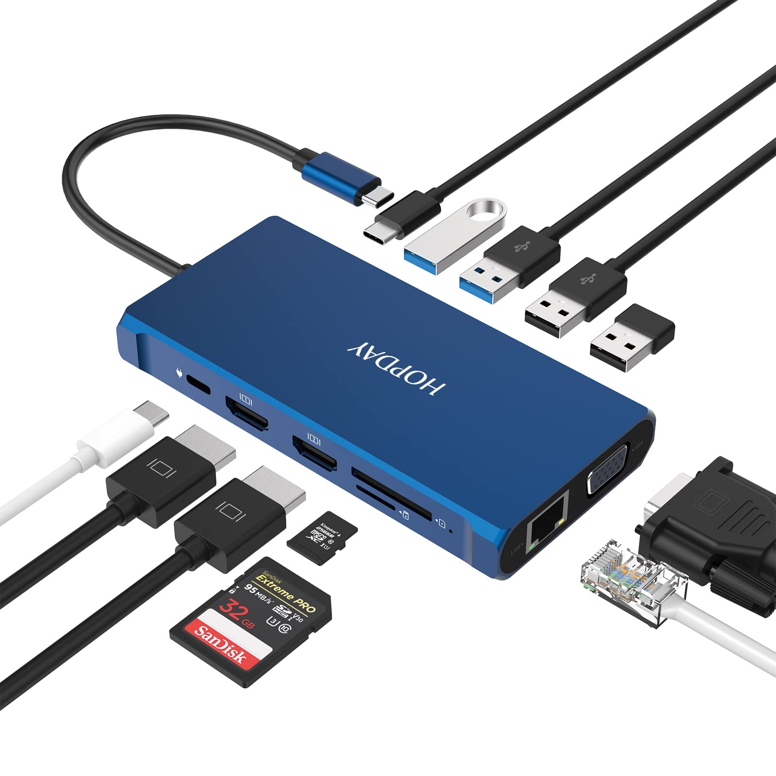 Photo 1 of Laptop Docking Station HOPDAY 12 in 1 Triple Display Thunderbolt 3 USB C Hub Dual HDMI Multiport Adapter with VGA+Ethernet+100W PD + USB-C+4 USB+SD/TF Dock for Dell/HP/Lenovo/MacBook Pro