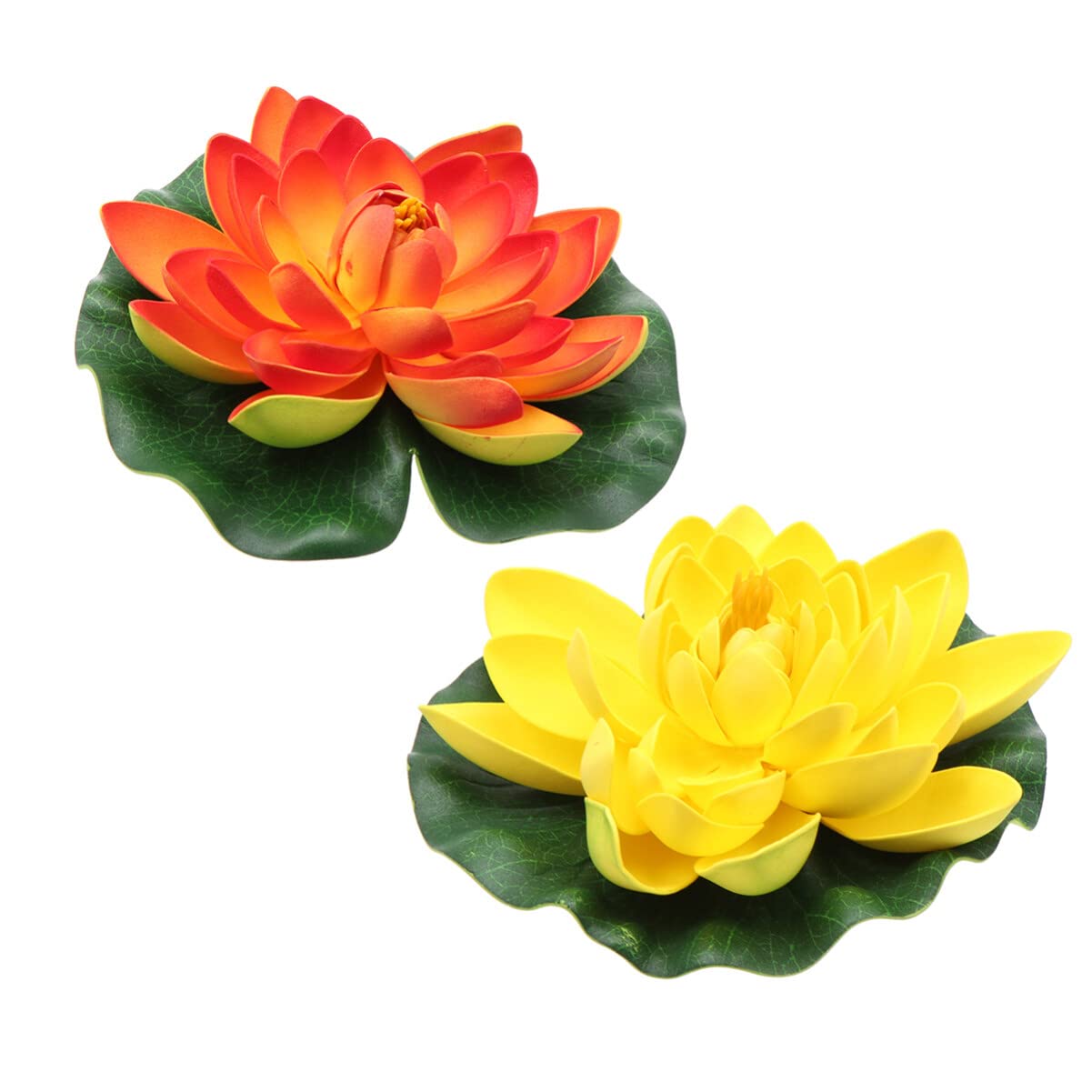 HOMSFOU Water Lily Lotus Flower Artificial Floating Foam Lotus Flowers with Lily Pad Lifelike Flower Faux for Garden Fish Pond Aquarium Pool Wedding Decor 17cm