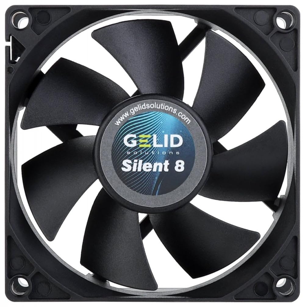 Gelid Solutions Silent 8 Black - 80mm Fan Quiet Operation Optimized Fan Blades High airflow 3-Pin Connector RPM 1600 80x80x25mm Black (FN-PX08-16)