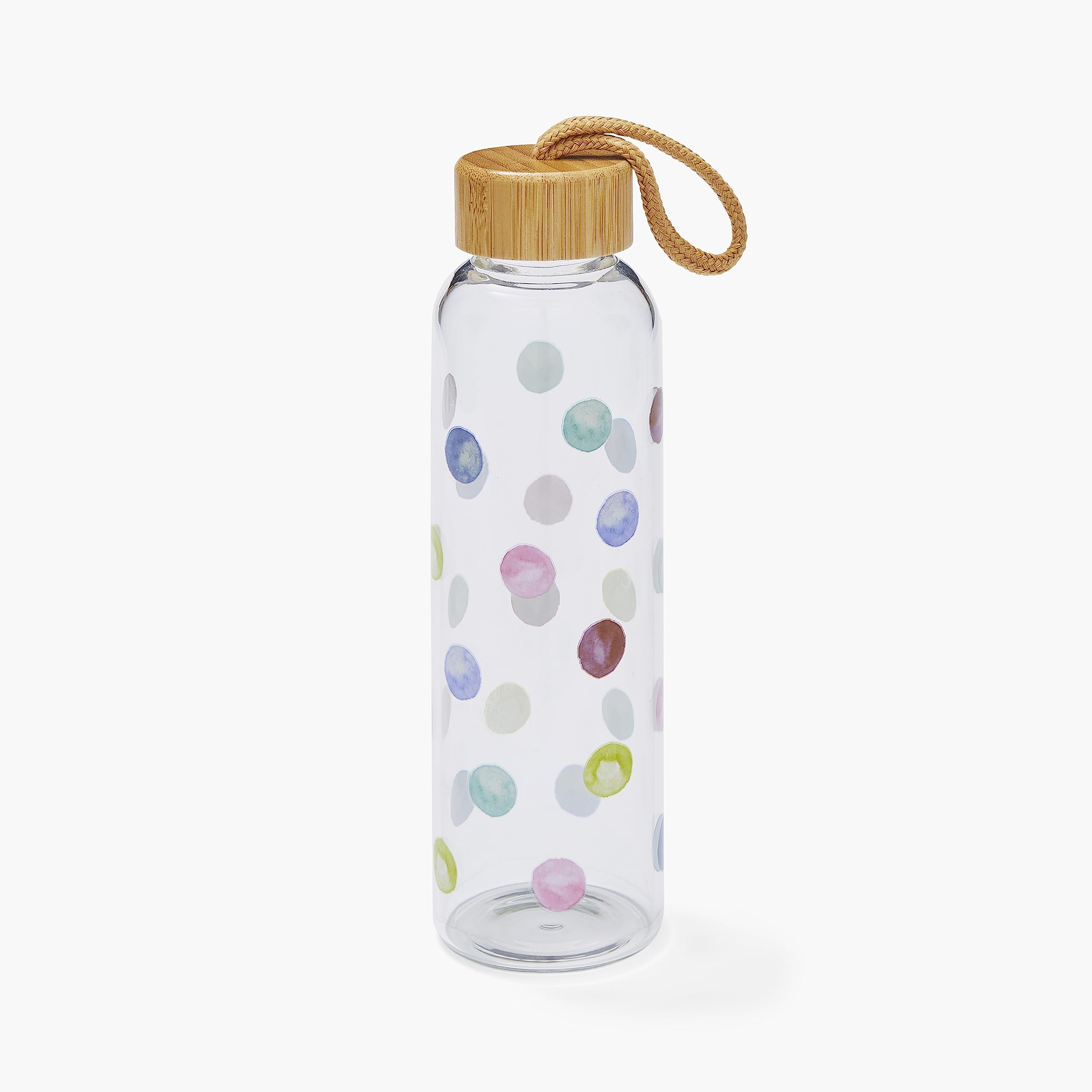 Cooksmart 500ml Glass Water Bottle | Eco Friendly Glass Bottle With Lid & Carry Handle | Glass Bottles For Office, Sports or On The Go - Spotty Dotty