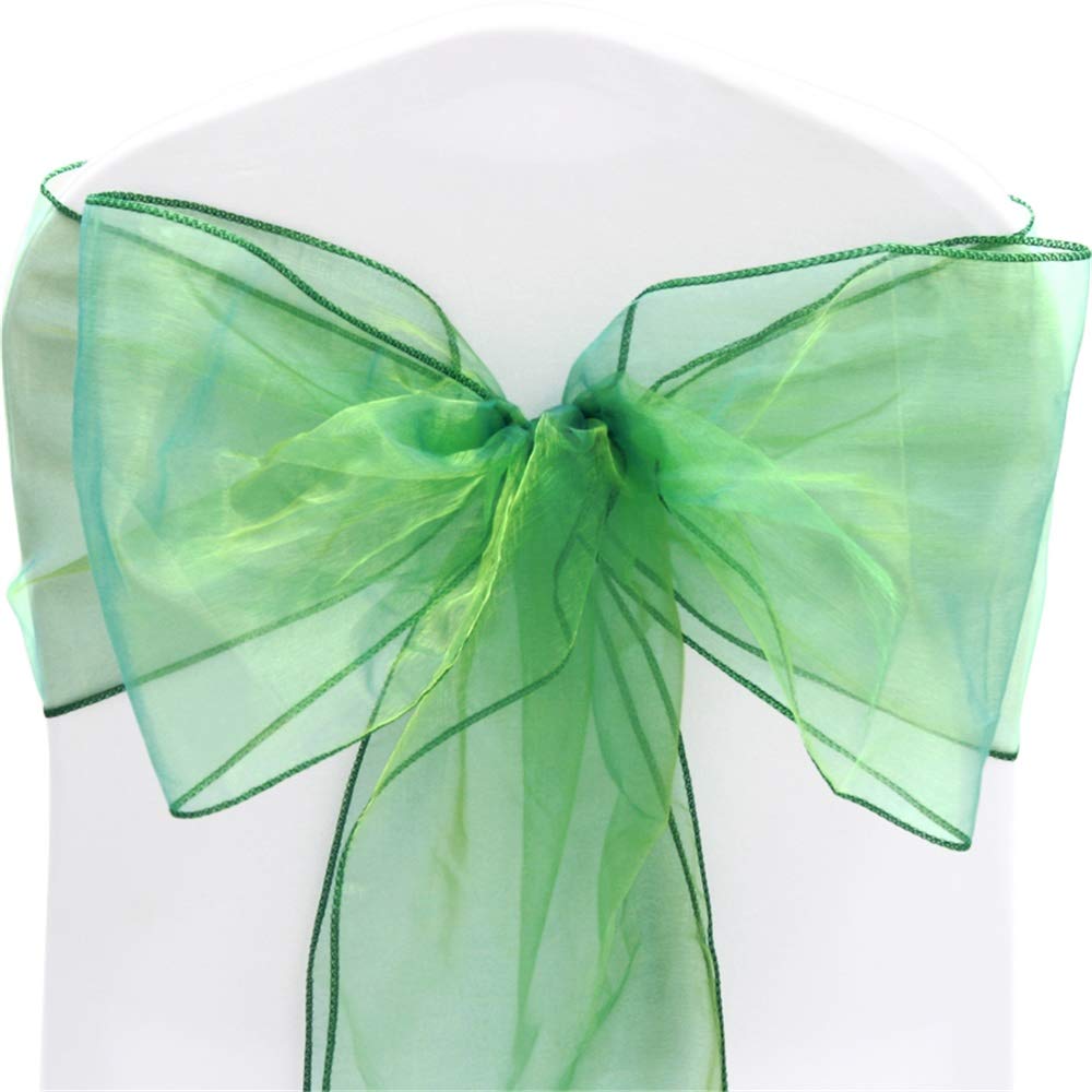 Time to Sparkle Pack of 50 Organza Sashes 22x280cm/9x110inch Wider Sash Fuller Bows Chair Cover Bows Sash for Wedding Party Birthday Decoration - Green Shimmer