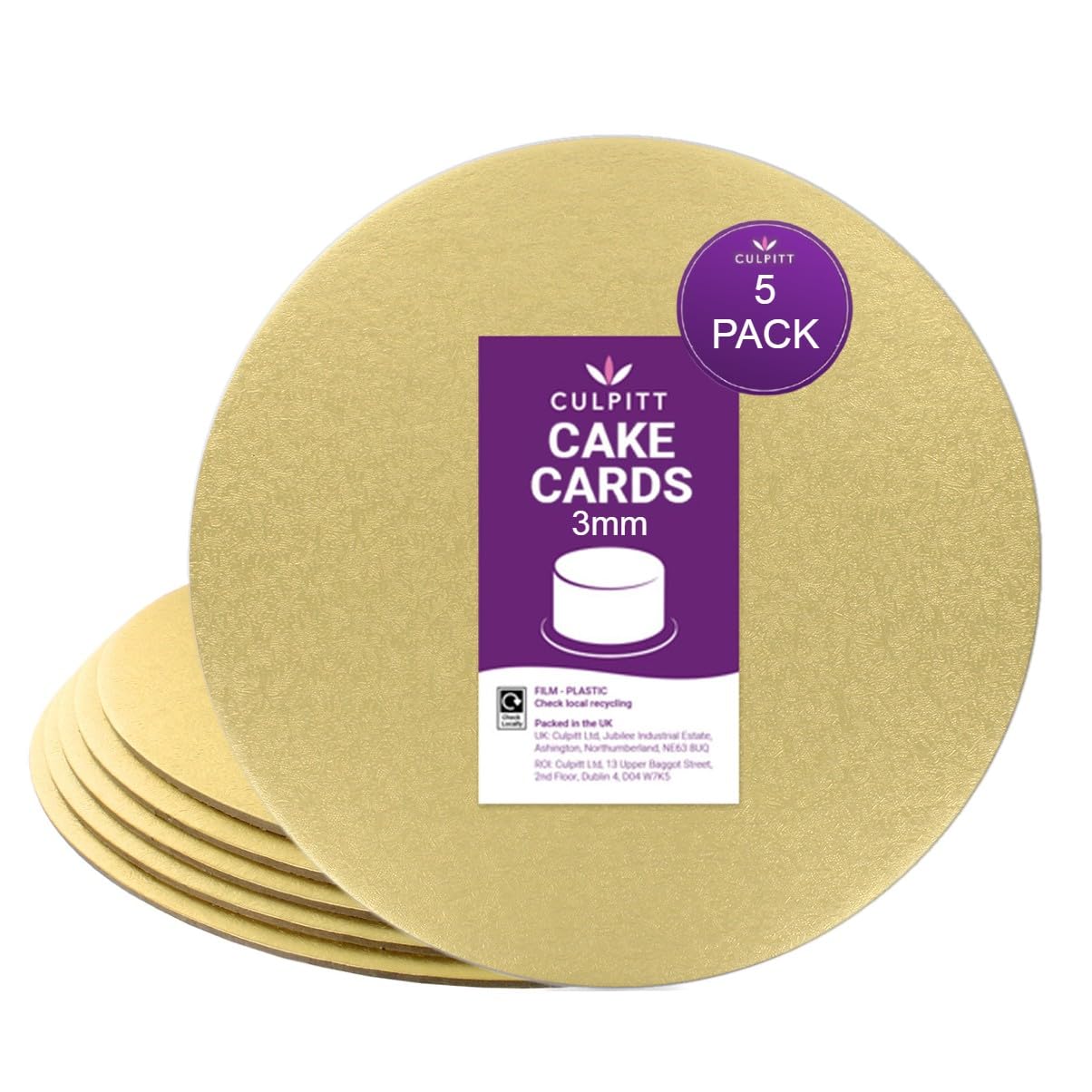 Culpitt 10" Double Thickness Cake Card, Pale Gold Boards, Cut Edge, 3mm Thick, 5 Pack - 10 Inch, 90276