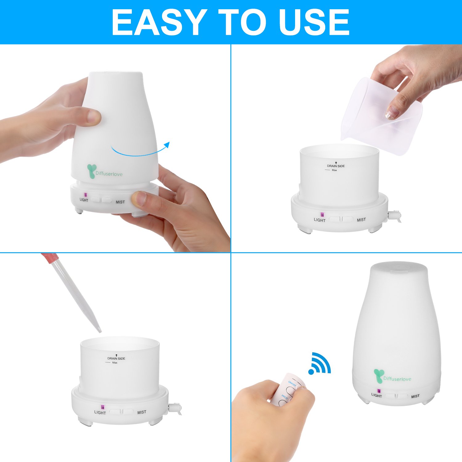 Diffuserlove MAX 220ML Essential Oil Diffuser Ultrasonic Remote Control