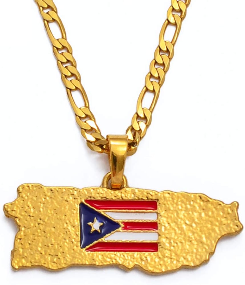 Anniyo Puerto Rico Map Flag Pendant Necklaces for Women/Men Gold Color