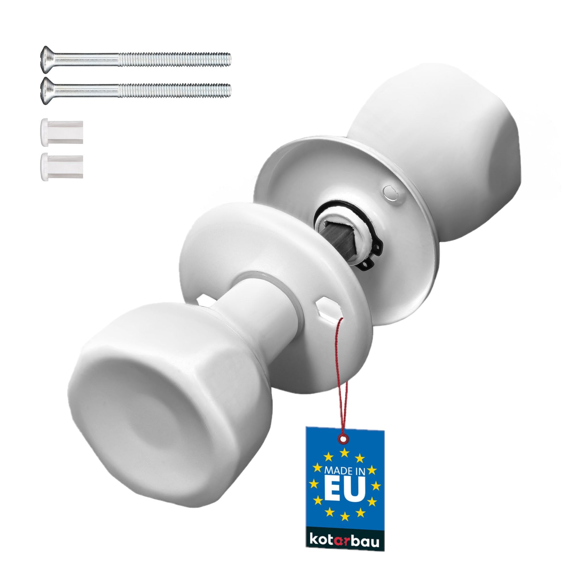 KOTARBAU® Door Knob - ZnAl - 45x45 mm (1.8x1.8 inches) - White - Rotating Handle - for Doors Gates Interior Exterior - Durable Painted Finish