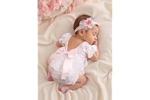 Newborn Photography Outfits Girl Newborn Photography Props Lace Romper Headband Baby Outfits Girls Photo Props (White)