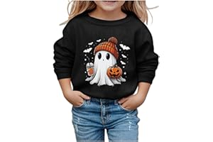HWMODOU Halloween Ghost Drink Coffee Girls Sweatshirt Preppy Spooky Season Shirts Cute Ghost Printed Halloween Crewneck Top
