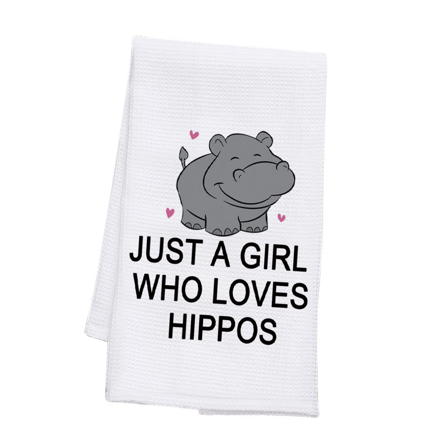 PLITI Hippo Kitchen Towel Hippopotamus Gift Hippo Lover Gift Just A Girl Who Loves Hippos Dish Towel Hippo Theme Gift(Girl Lover hippos TWU)