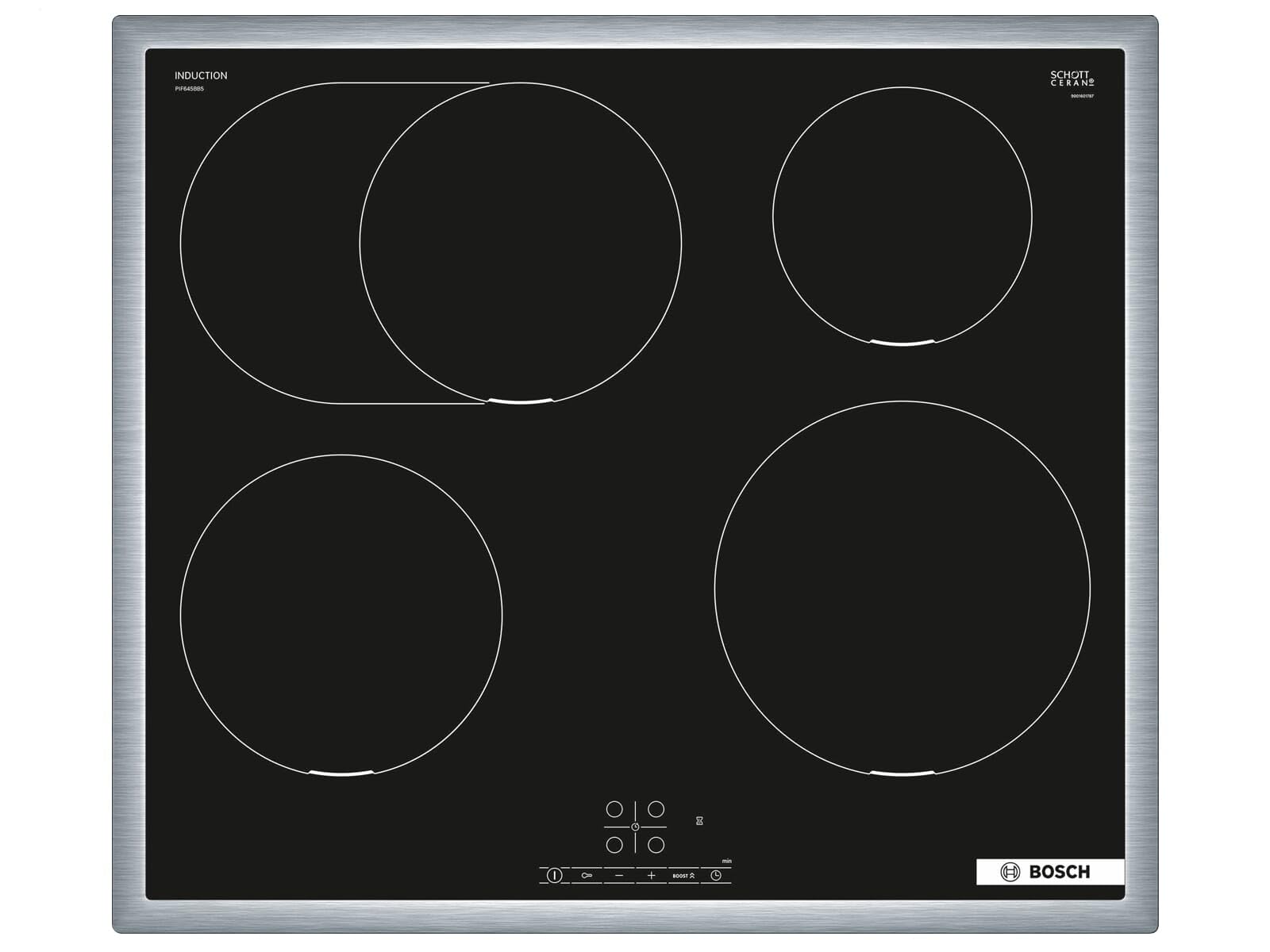 Bosch Hausgeräte Bosch Pif645Bb5E Série 4 Plaque De Cuisson À Induction, Autonome, 60 Cm De Large, Zone De Cocotte Pour Grande Batterie De Cuisine, Powerboost, Cuisson Plus Rapide, Commande Touchselect, Restart,