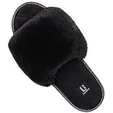LongBay Women's Fuzzy Slippers Comfy Cloud Memory Foam House Shoes Home Open Toe Slides Indoor Outdoor