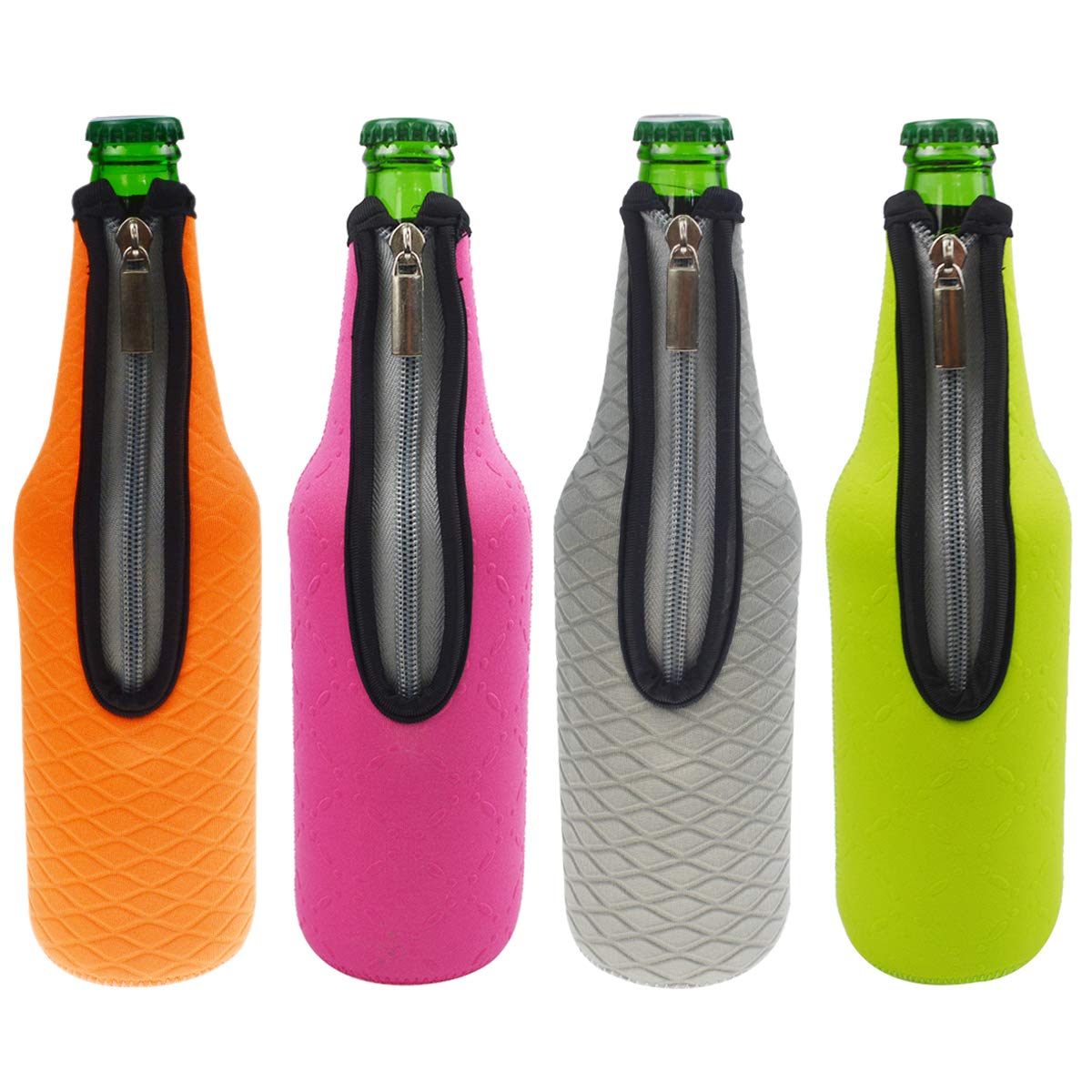 Orchidtent Neoprene Zipper Beer Coolers,Beer Bottle Sleeve,Beer Holder, 17.6Oz Insulated Beer Bottle Sleeve Case Carry Case for Bar, Birthday Party, Picnics,Outdoor Activities, 500ML (4 Colors)