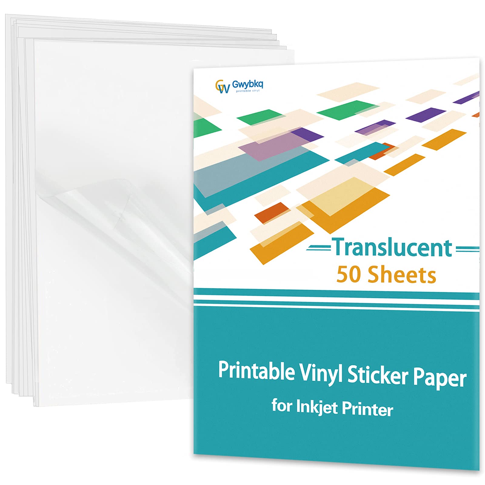 Gwybkq Sticker Paper Printable Vinyl for Inkjet Printer, 50 Sheets Translucent Waterproof Clear Labels