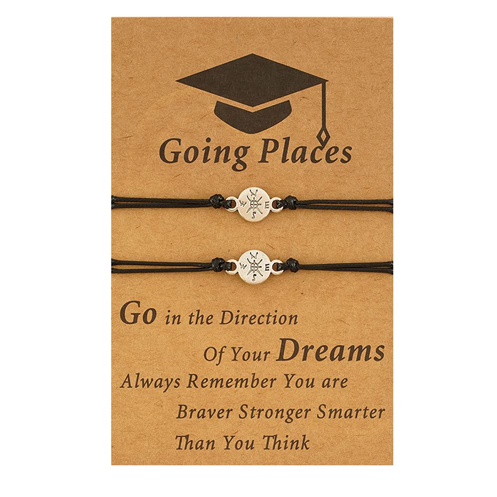 AMOR SPES Pack of 2 Handmade Sister Wish Bracelets - Matching BFF Friendship Bracelets With Card (Direction)