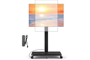Neothm Rolling TV Stand with Power Outlet, Swivel Mobile Portable TV Cart for 32-75 Inch TVs up to 110 lbs, Landscape to Portrait, Height Adjustable Outdoor TV Stand with Wheels, Max VESA 600x400mm