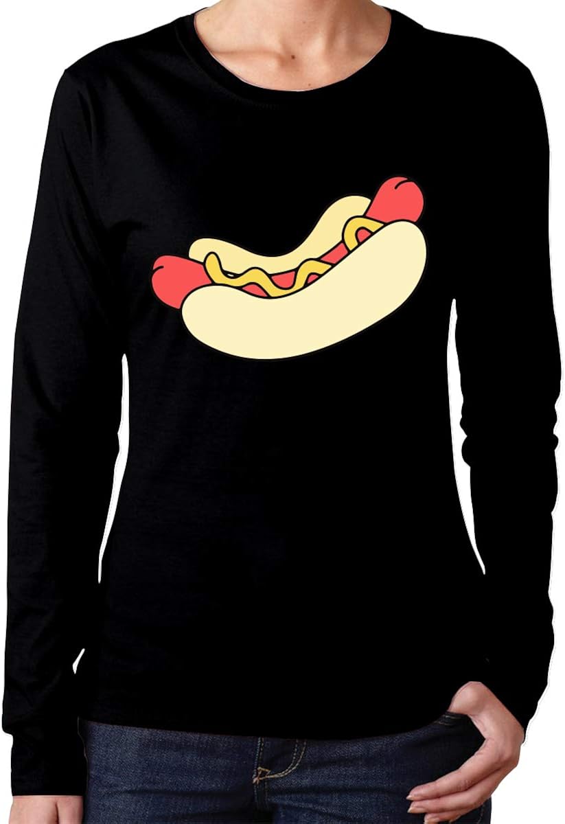 Ladies Hot Dogs Basic Round Neck TShirt with Long Sleeves at Amazon
